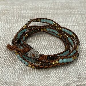 Victoria Emerson leather wrap bracelet with crystal beads.